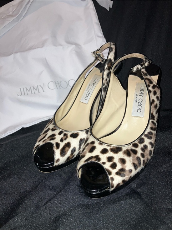 Jimmy Choo Shoes - Jimmy Choo Leopard Print Calf Hair Real Fur Nova Peep-Toe Slingback Heels